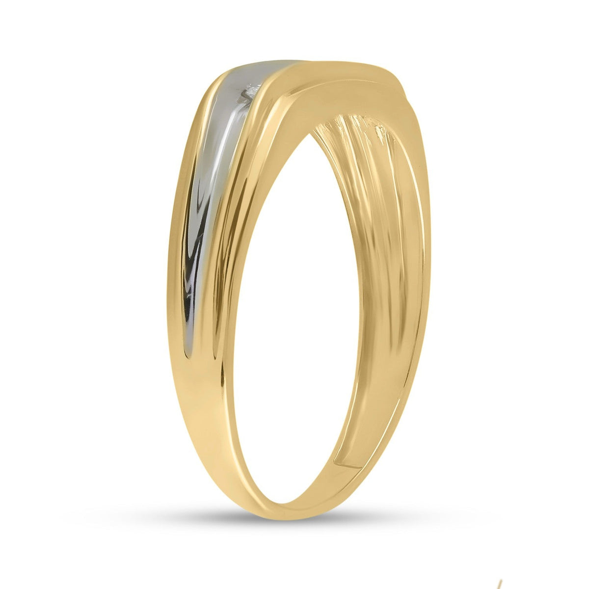 10K Yellow Gold Round Diamond Men's Single Row Two Tone Wedding Band Ring 1/8 Cttw - Splendid Jewellery