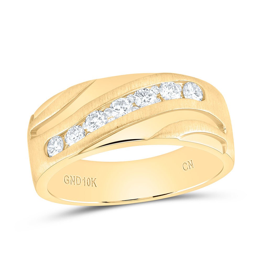 10K Yellow Gold Round Diamond Men's Single Row Wedding Band Ring 1/2 Cttw - Splendid Jewellery