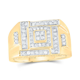 10K Yellow Gold Round Diamond Mens Square Cluster Ring 1/2 Cttw - Splendid Jewellery