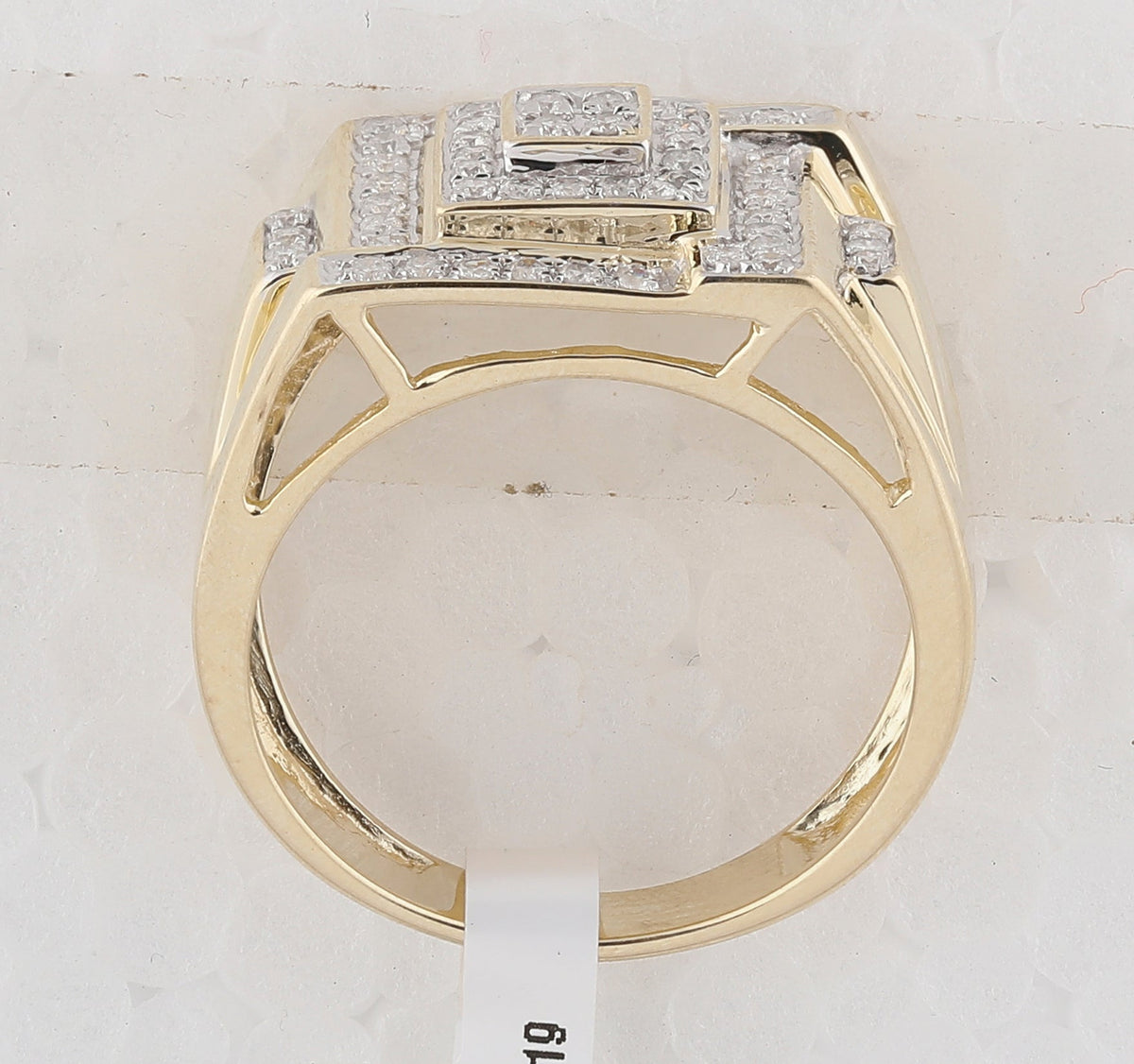10K Yellow Gold Round Diamond Mens Square Cluster Ring 1/2 Cttw - Splendid Jewellery