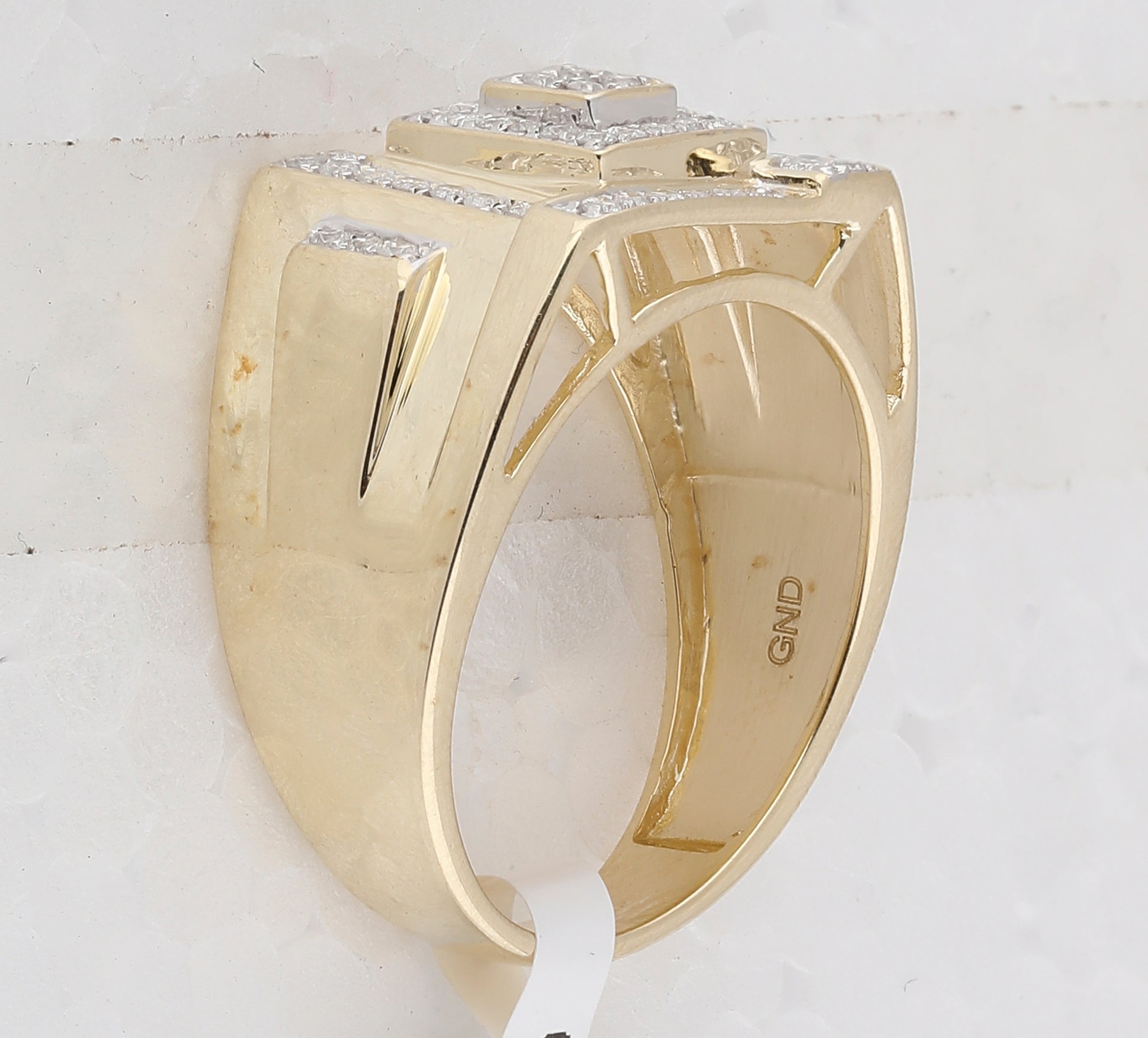 10K Yellow Gold Round Diamond Mens Square Cluster Ring 1/2 Cttw - Splendid Jewellery