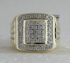 10K Yellow Gold Round Diamond Mens Square Cluster Ring 1/2 Cttw - Splendid Jewellery