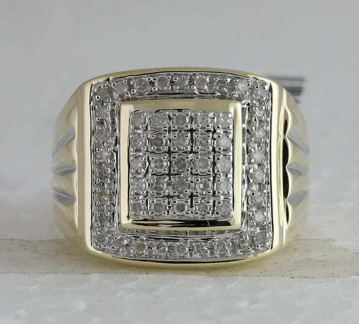 10K Yellow Gold Round Diamond Mens Square Cluster Ring 1/2 Cttw - Splendid Jewellery