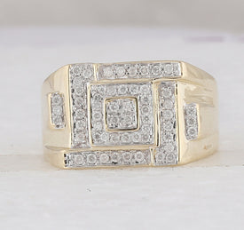 10K Yellow Gold Round Diamond Mens Square Cluster Ring 1/2 Cttw - Splendid Jewellery