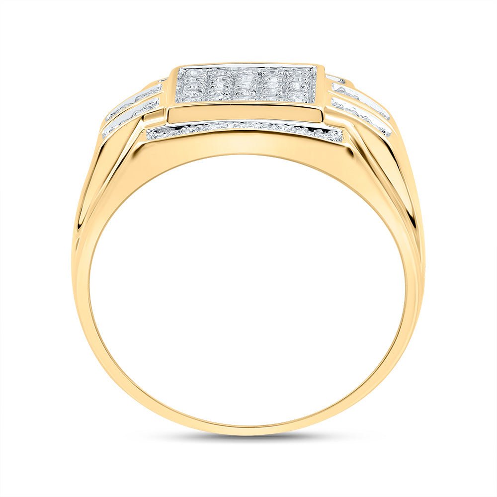 10K Yellow Gold Round Diamond Mens Square Cluster Ring 1/3 Cttw - Splendid Jewellery