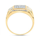 10K Yellow Gold Round Diamond Mens Square Cluster Ring 1/3 Cttw - Splendid Jewellery