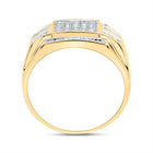 10K Yellow Gold Round Diamond Mens Square Cluster Ring 1/3 Cttw - Splendid Jewellery