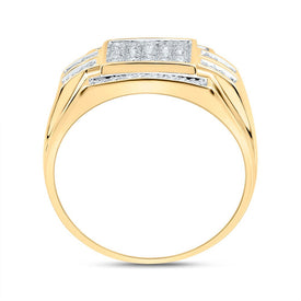 10K Yellow Gold Round Diamond Mens Square Cluster Ring 1/3 Cttw - Splendid Jewellery