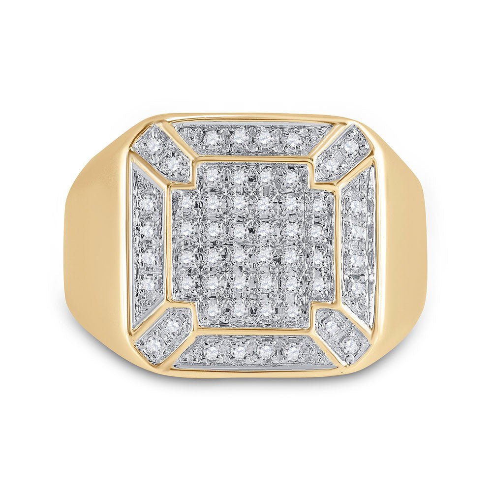 10K Yellow Gold Round Diamond Mens Square Cluster Ring 1/3 Cttw - Splendid Jewellery