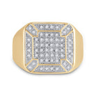 10K Yellow Gold Round Diamond Mens Square Cluster Ring 1/3 Cttw - Splendid Jewellery