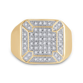 10K Yellow Gold Round Diamond Mens Square Cluster Ring 1/3 Cttw - Splendid Jewellery