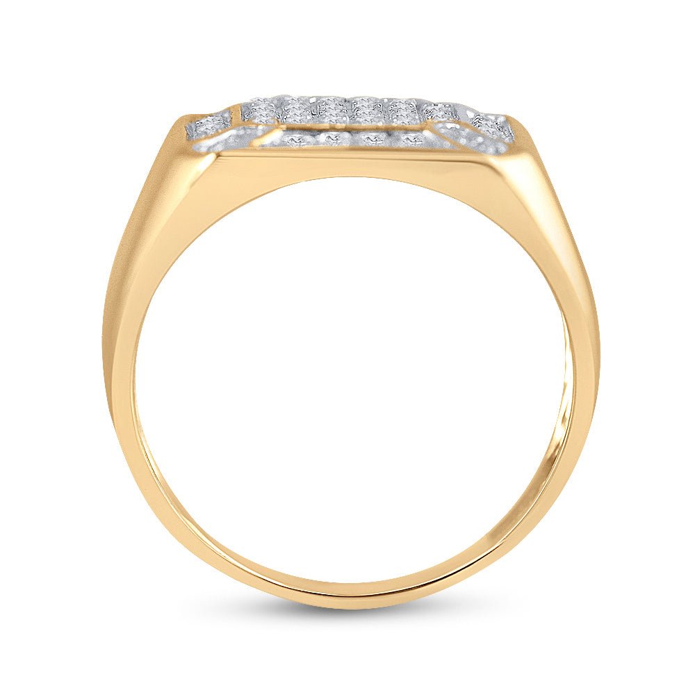 10K Yellow Gold Round Diamond Mens Square Cluster Ring 1/3 Cttw - Splendid Jewellery