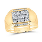 10K Yellow Gold Round Diamond Mens Square Cluster Ring 1/4 Cttw - Splendid Jewellery