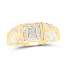 10K Yellow Gold Round Diamond Mens Square Cluster Ring 1/8 Cttw - Splendid Jewellery