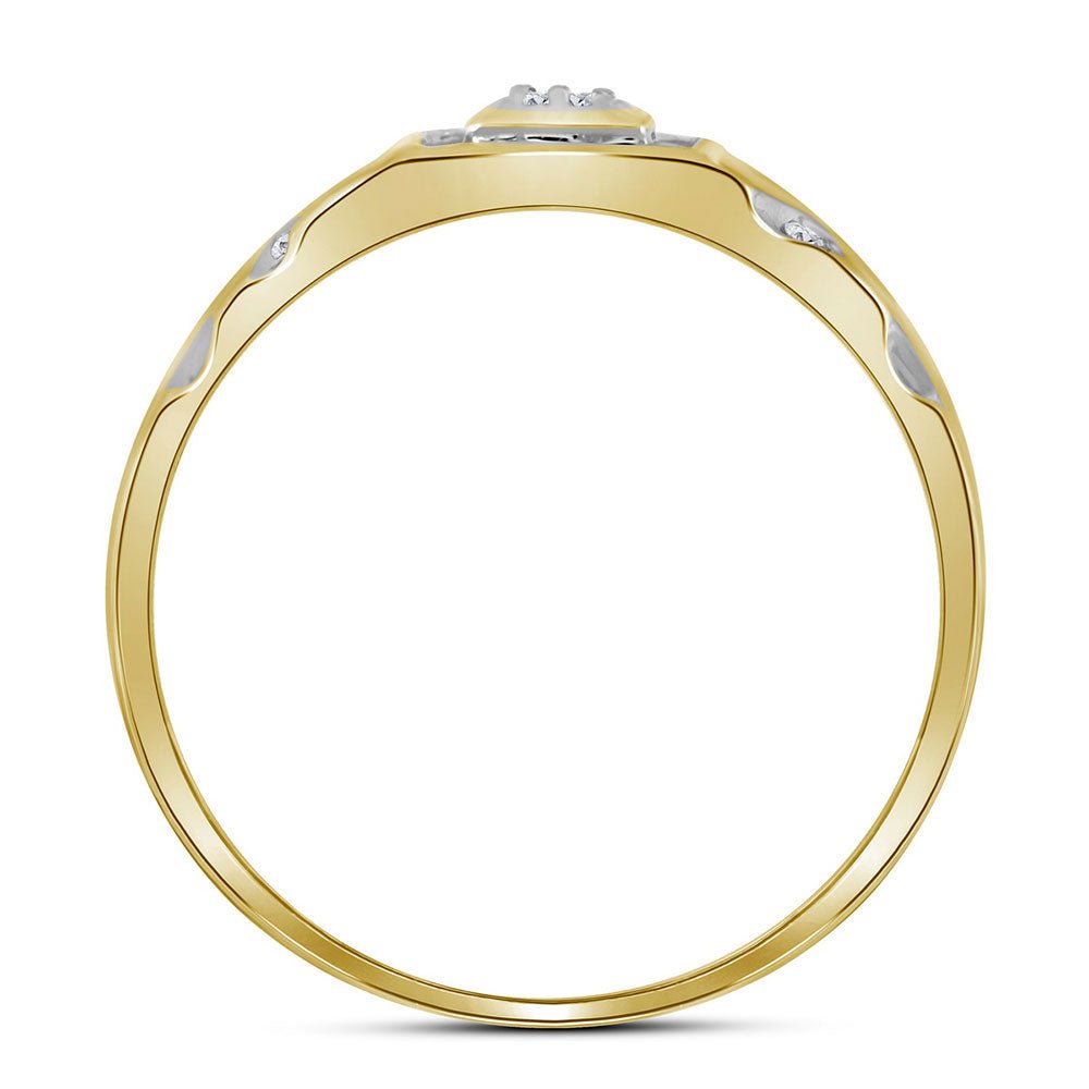 10K Yellow Gold Round Diamond Mens Square Cluster Ring 1/8 Cttw - Splendid Jewellery