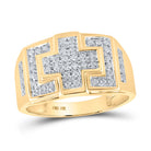 10K Yellow Gold Round Diamond Mens Square Cross Cluster Ring 1/3 Cttw - Splendid Jewellery
