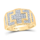 10K Yellow Gold Round Diamond Mens Square Cross Cluster Ring 1/3 Cttw - Splendid Jewellery
