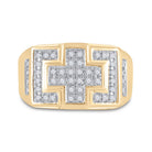 10K Yellow Gold Round Diamond Mens Square Cross Cluster Ring 1/3 Cttw - Splendid Jewellery