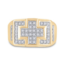 Load image into Gallery viewer, 10K Yellow Gold Round Diamond Mens Square Cross Cluster Ring 1/3 Cttw - Splendid Jewellery