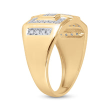 Load image into Gallery viewer, 10K Yellow Gold Round Diamond Mens Square Cross Cluster Ring 1/3 Cttw - Splendid Jewellery