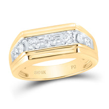 Load image into Gallery viewer, 10K Yellow Gold Round Diamond Mens Squared Edges Single Row Band Ring 1 Cttw - Splendid Jewellery