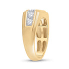 10K Yellow Gold Round Diamond Mens Squared Edges Single Row Band Ring 1 Cttw - Splendid Jewellery