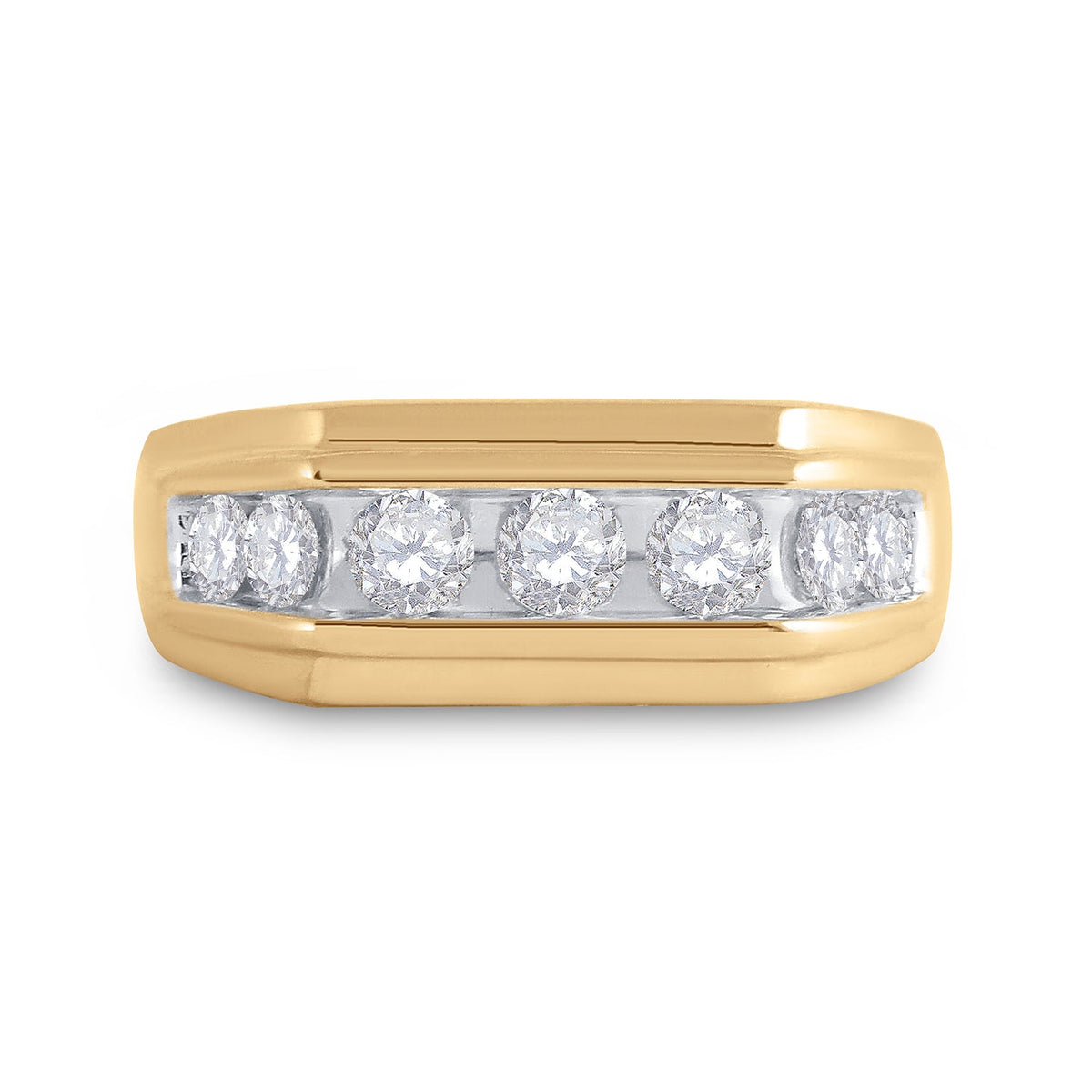 10K Yellow Gold Round Diamond Mens Squared Edges Single Row Band Ring 1 Cttw - Splendid Jewellery