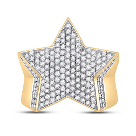 10K Yellow Gold Round Diamond Mens Statement Star Ring 1 - 1 1/2 Cttw - Splendid Jewellery