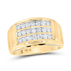 10K Yellow Gold Round Diamond Mens Triple Row Band Ring 1/2 Cttw - Splendid Jewellery