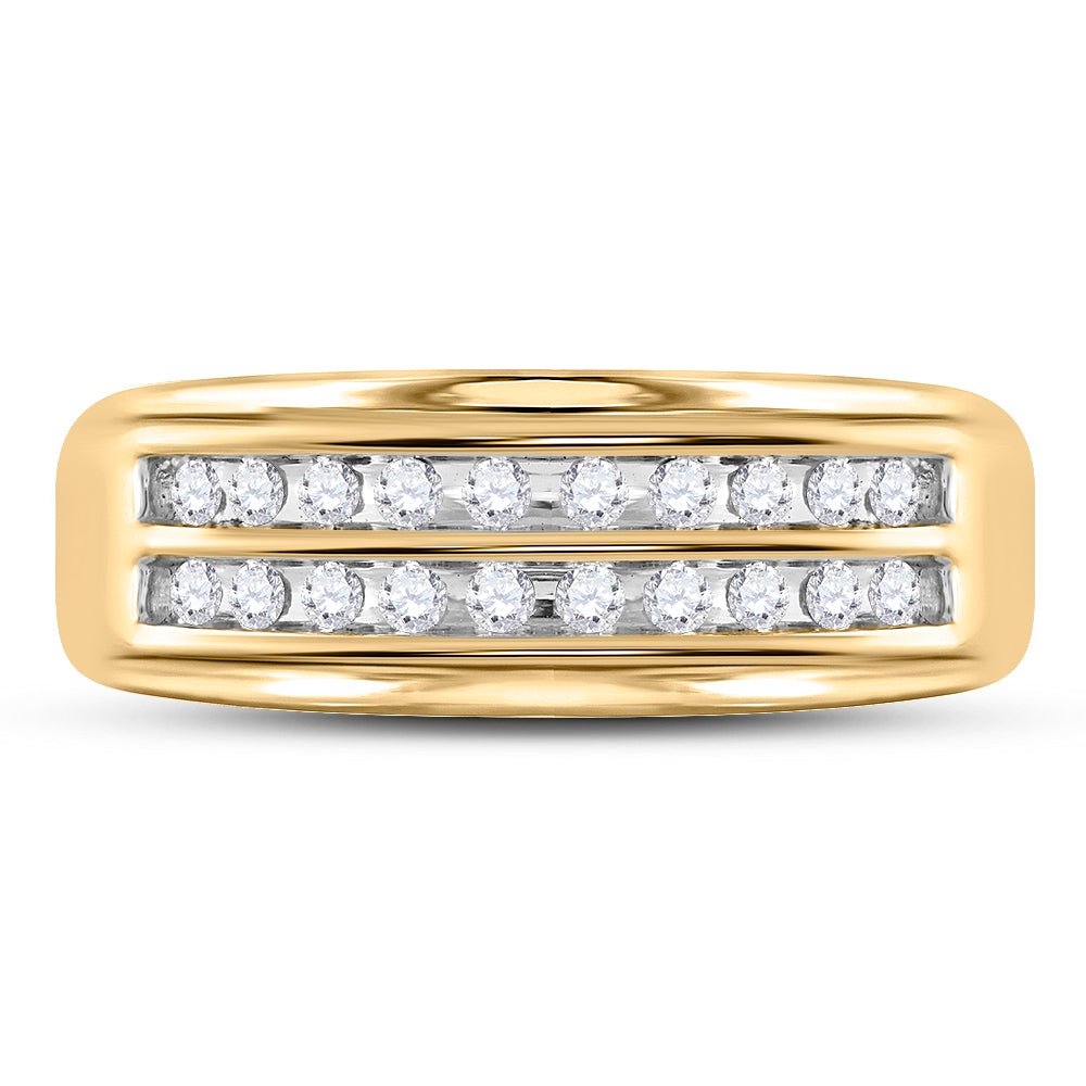 10K Yellow Gold Round Diamond Men's Wedding 2 Row Band Ring 1/4 Cttw - Splendid Jewellery