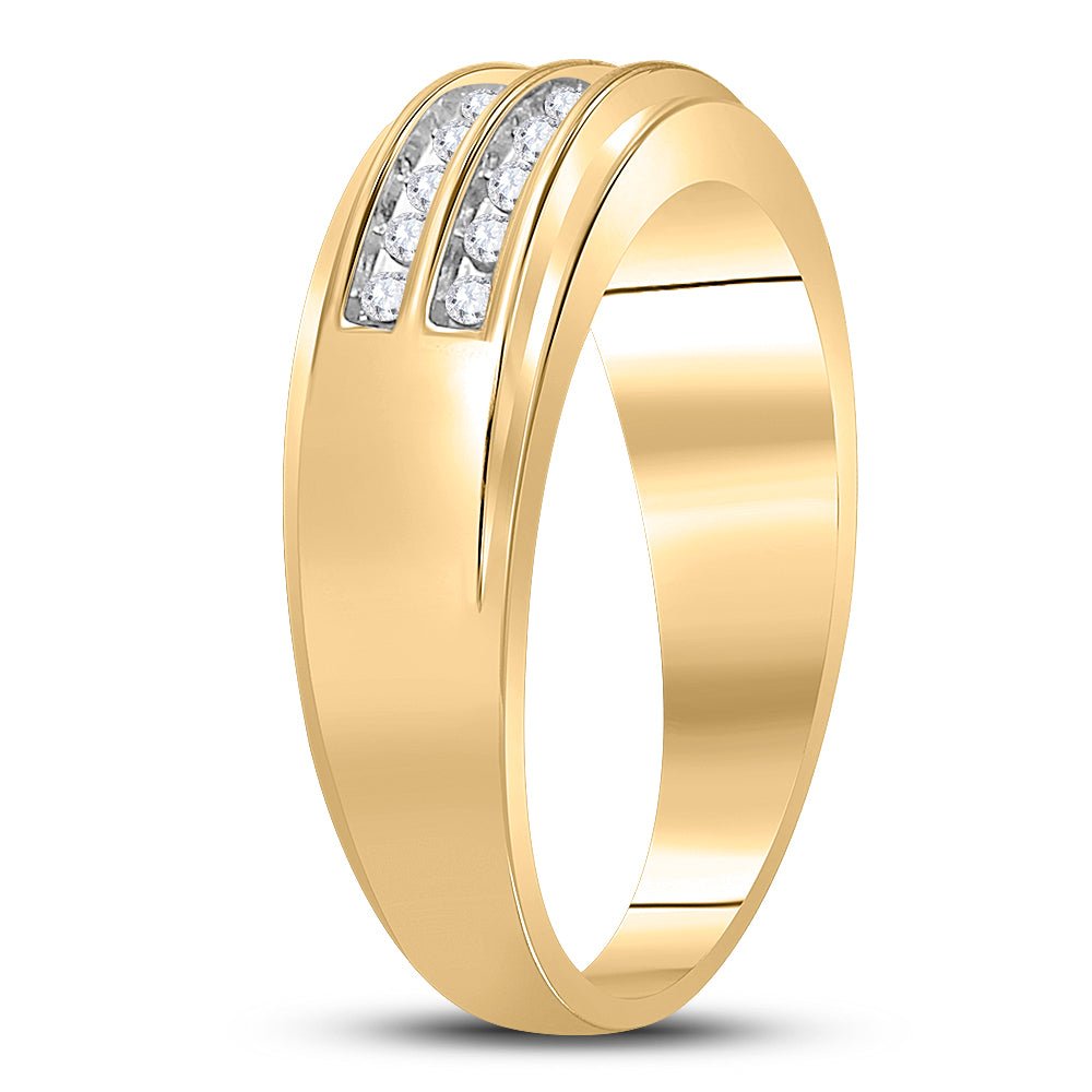 10K Yellow Gold Round Diamond Men's Wedding 2 Row Band Ring 1/4 Cttw - Splendid Jewellery