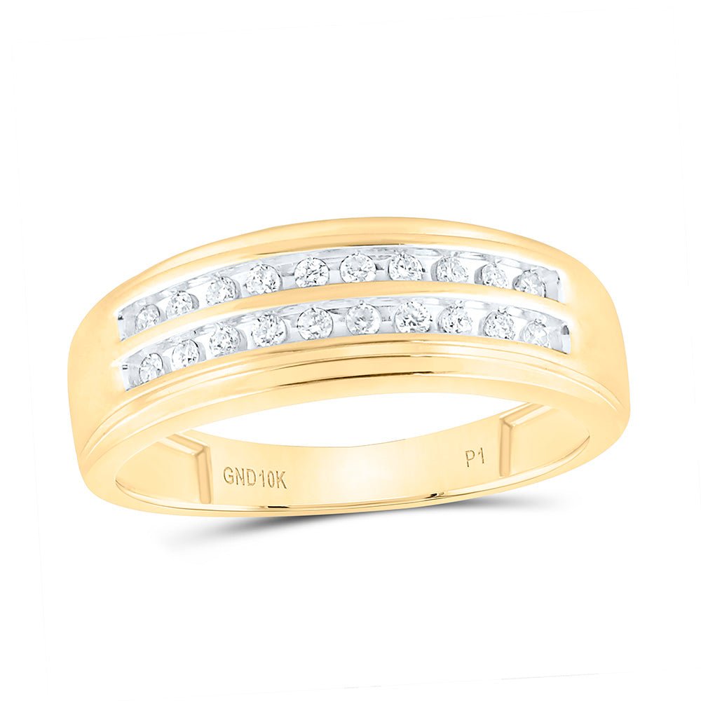 10K Yellow Gold Round Diamond Men's Wedding 2 Row Band Ring 1/4 Cttw - Splendid Jewellery