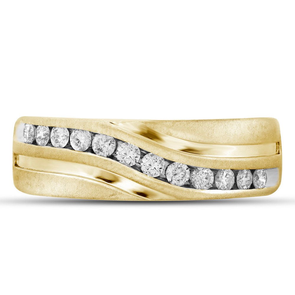 10K Yellow Gold Round Diamond Men's Wedding Band Ring 1 Cttw - Splendid Jewellery