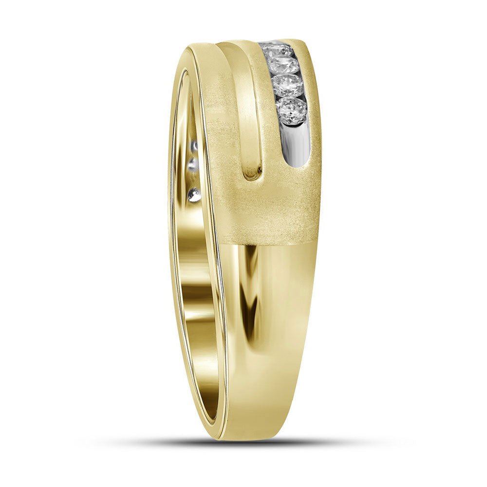 10K Yellow Gold Round Diamond Men's Wedding Band Ring 1 Cttw - Splendid Jewellery