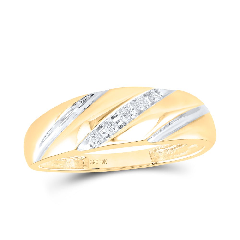 10K Yellow Gold Round Diamond Men's Wedding Band Ring 1/10 Cttw - Splendid Jewellery