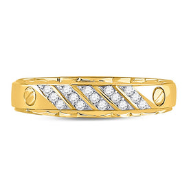 10K Yellow Gold Round Diamond Men's Wedding Band Ring 1/5 Cttw - Splendid Jewellery