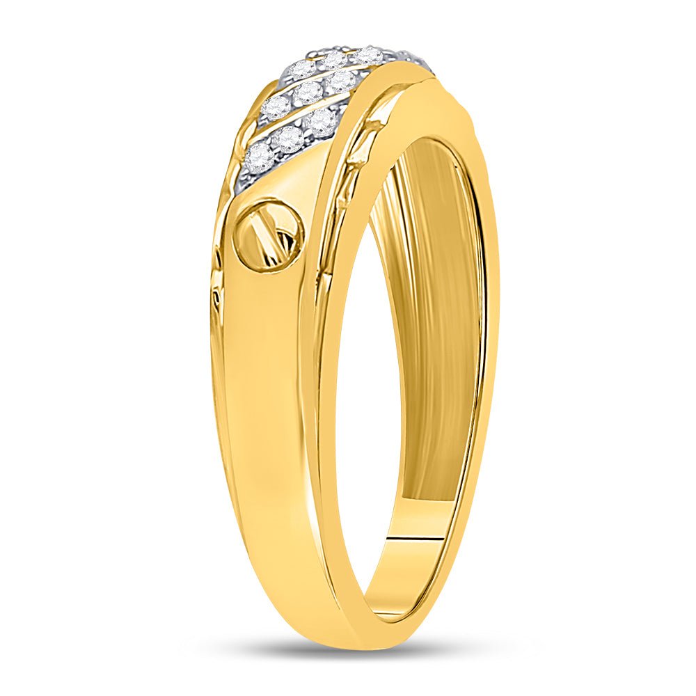 10K Yellow Gold Round Diamond Men's Wedding Band Ring 1/5 Cttw - Splendid Jewellery