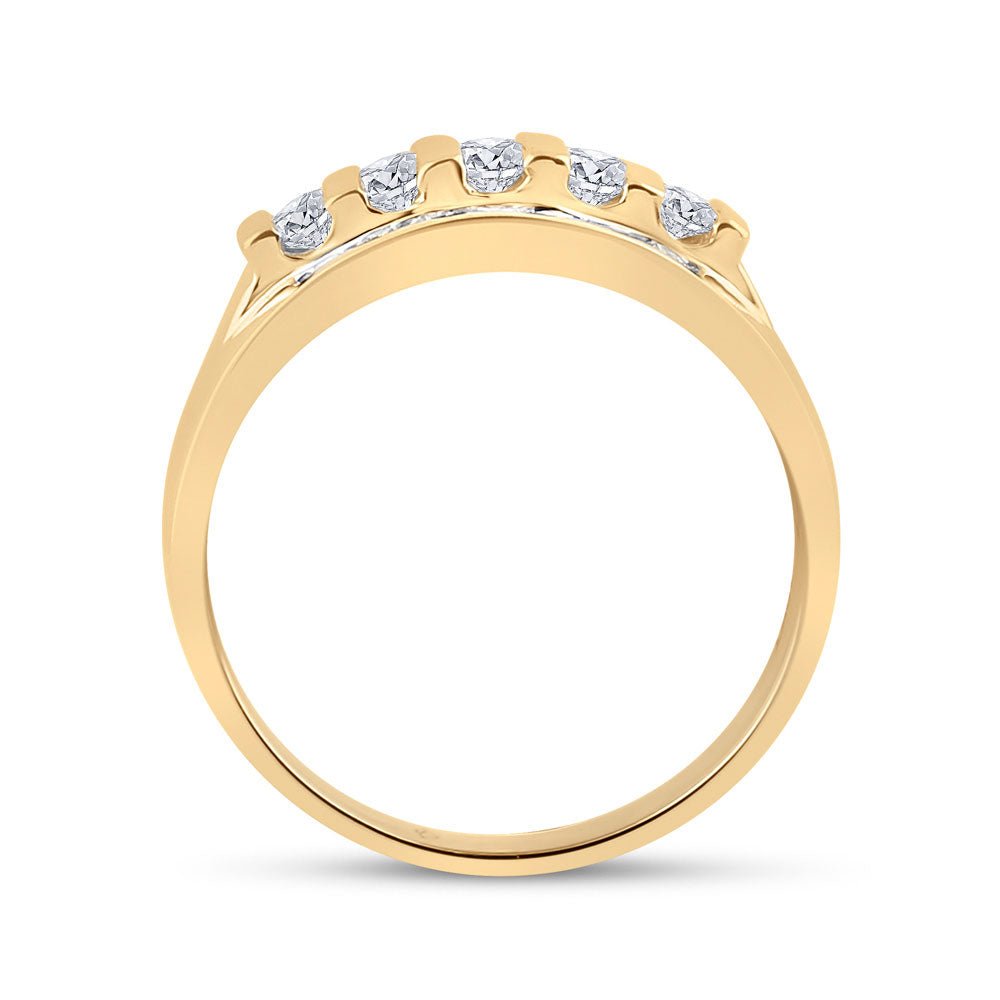 10K Yellow Gold Round Diamond Men's Wedding Channel Set Band Ring 1 Cttw - Splendid Jewellery