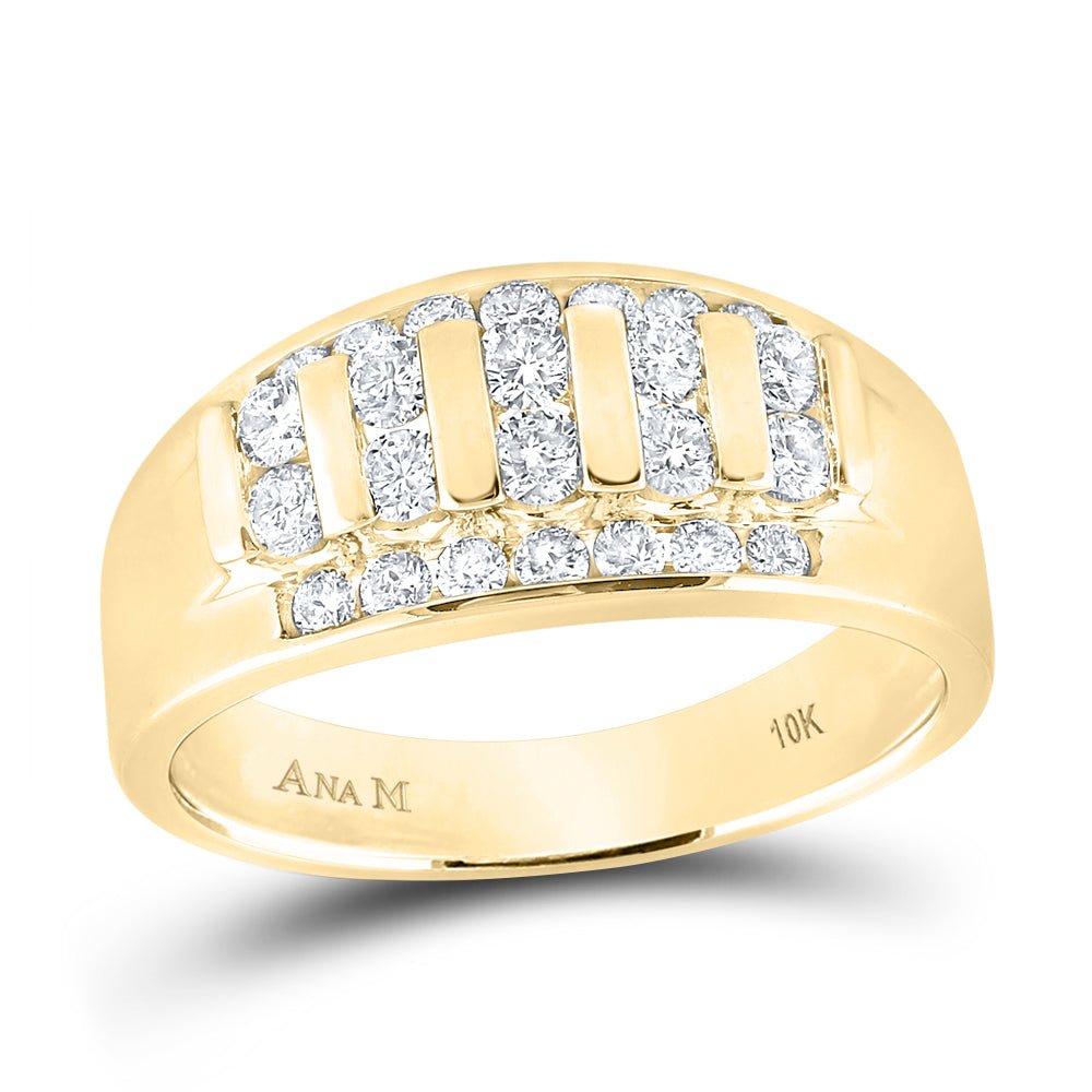 10K Yellow Gold Round Diamond Men's Wedding Channel Set Band Ring 1 Cttw - Splendid Jewellery