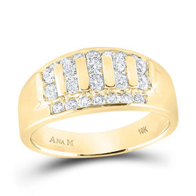 10K Yellow Gold Round Diamond Men's Wedding Channel Set Band Ring 1 Cttw - Splendid Jewellery