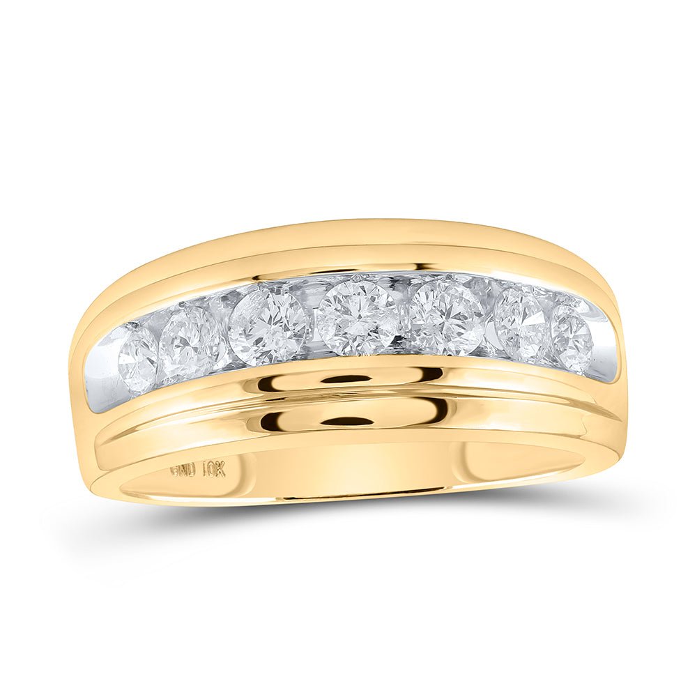 10K Yellow Gold Round Diamond Men's Wedding Channel Set Band Ring 1 Cttw - Splendid Jewellery