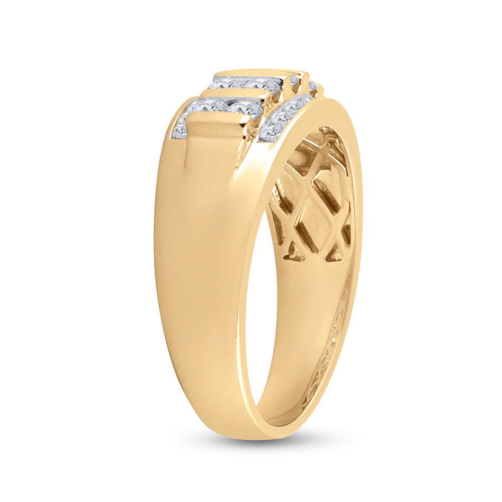 10K Yellow Gold Round Diamond Men's Wedding Channel Set Band Ring 1 Cttw - Splendid Jewellery