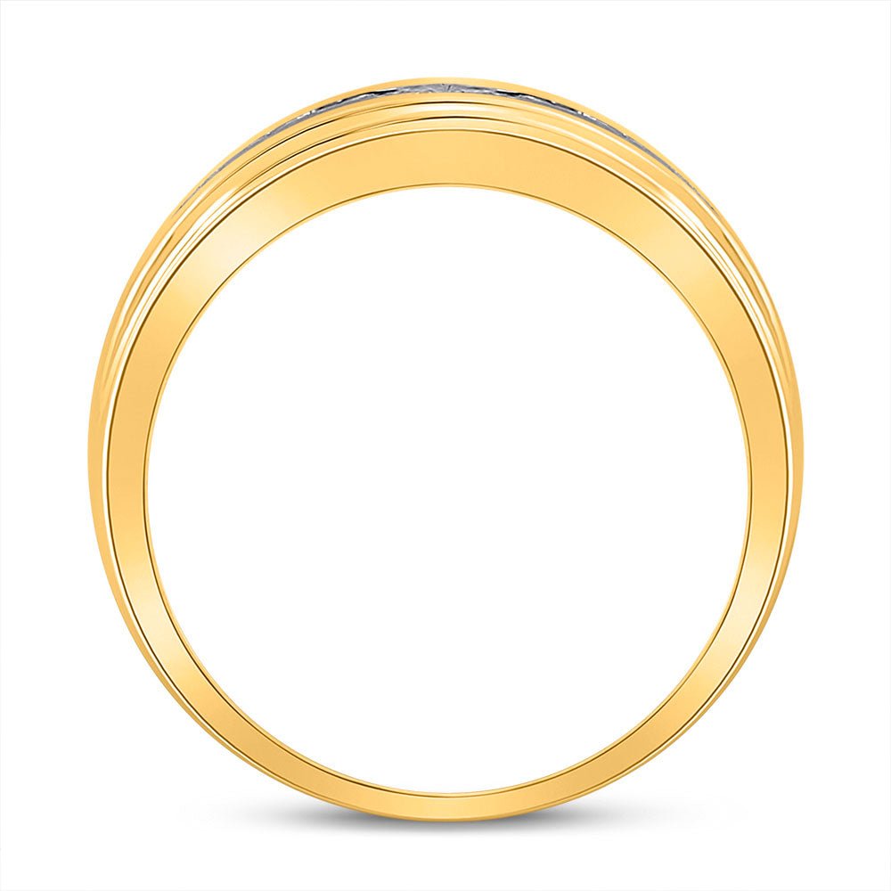 10K Yellow Gold Round Diamond Men's Wedding Channel Set Band Ring 1/2 Cttw - Splendid Jewellery