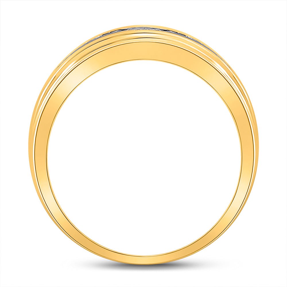 10K Yellow Gold Round Diamond Men's Wedding Channel Set Band Ring 1/4 Cttw - Splendid Jewellery