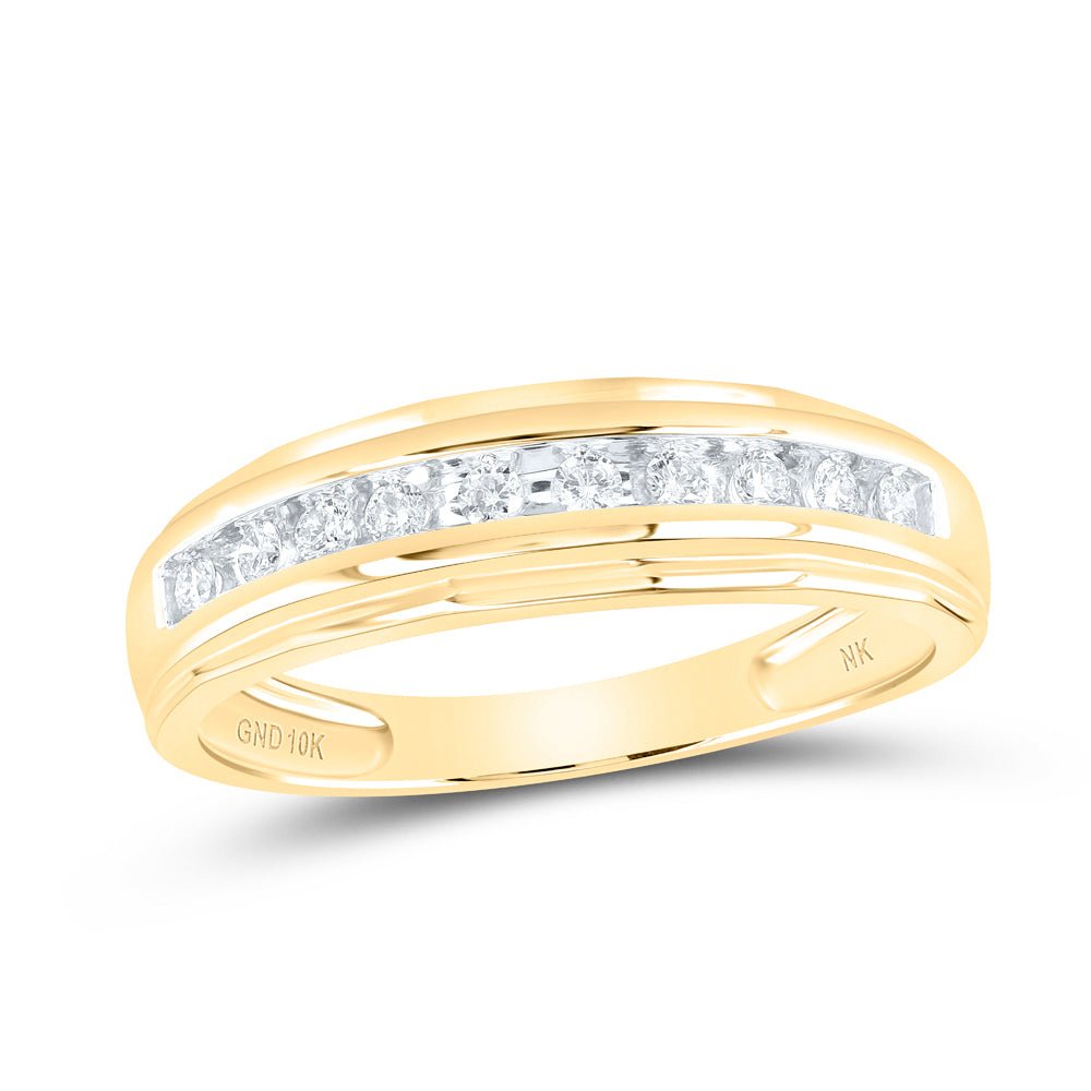 10K Yellow Gold Round Diamond Men's Wedding Channel Set Band Ring 1/5 Cttw - Splendid Jewellery