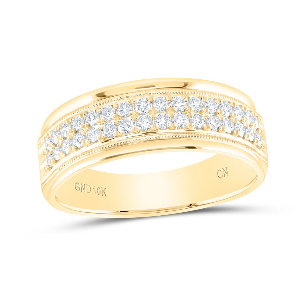 10K Yellow Gold Round Diamond Men's Wedding Machine Set Band Ring 1/2 Cttw - Splendid Jewellery