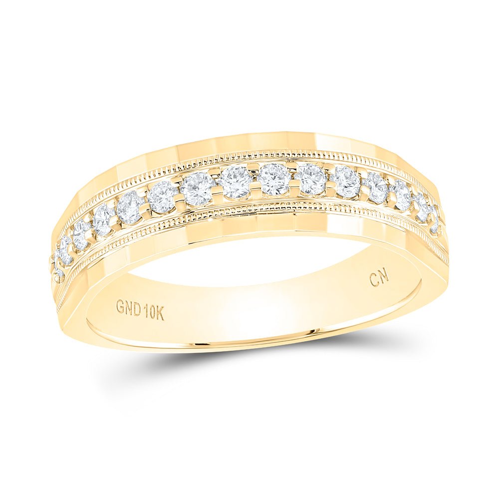 10K Yellow Gold Round Diamond Men's Wedding Machine Set Band Ring 1/2 Cttw - Splendid Jewellery