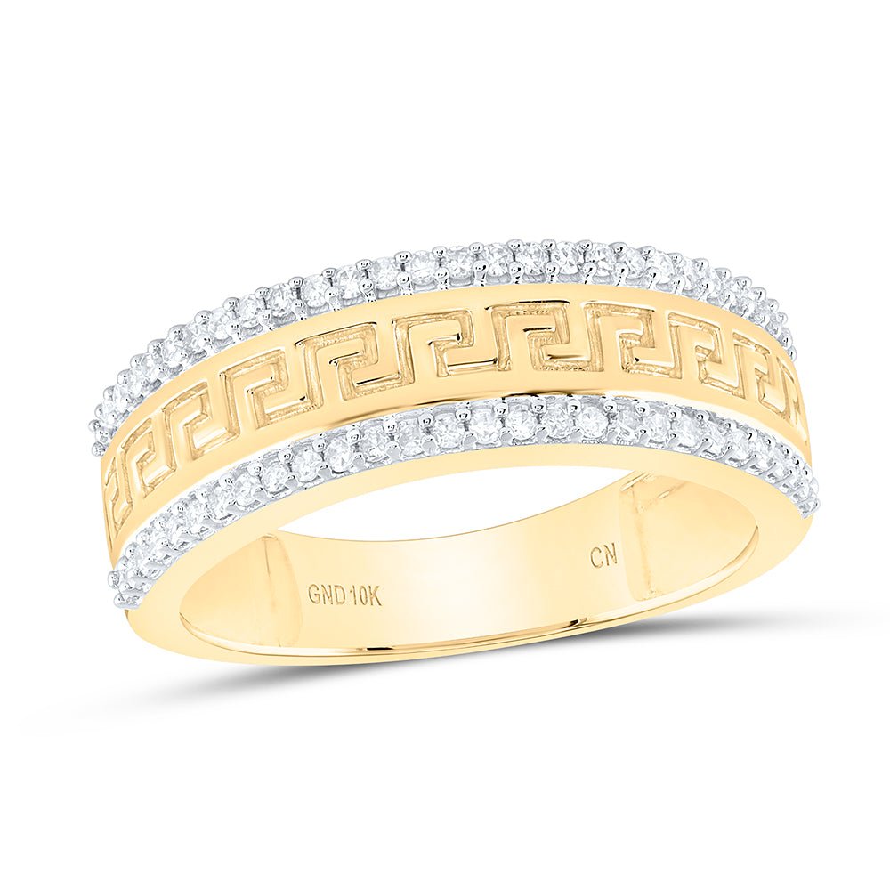 10K Yellow Gold Round Diamond Men's Wedding Patterned Band Ring 1/3 Cttw - Splendid Jewellery