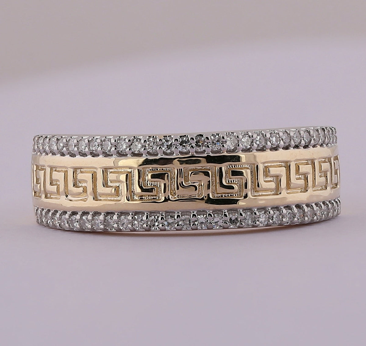 10K Yellow Gold Round Diamond Men's Wedding Patterned Band Ring 1/3 Cttw - Splendid Jewellery
