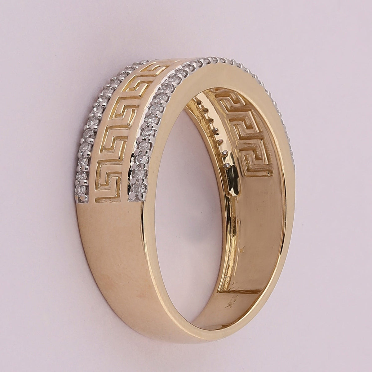 10K Yellow Gold Round Diamond Men's Wedding Patterned Band Ring 1/3 Cttw - Splendid Jewellery
